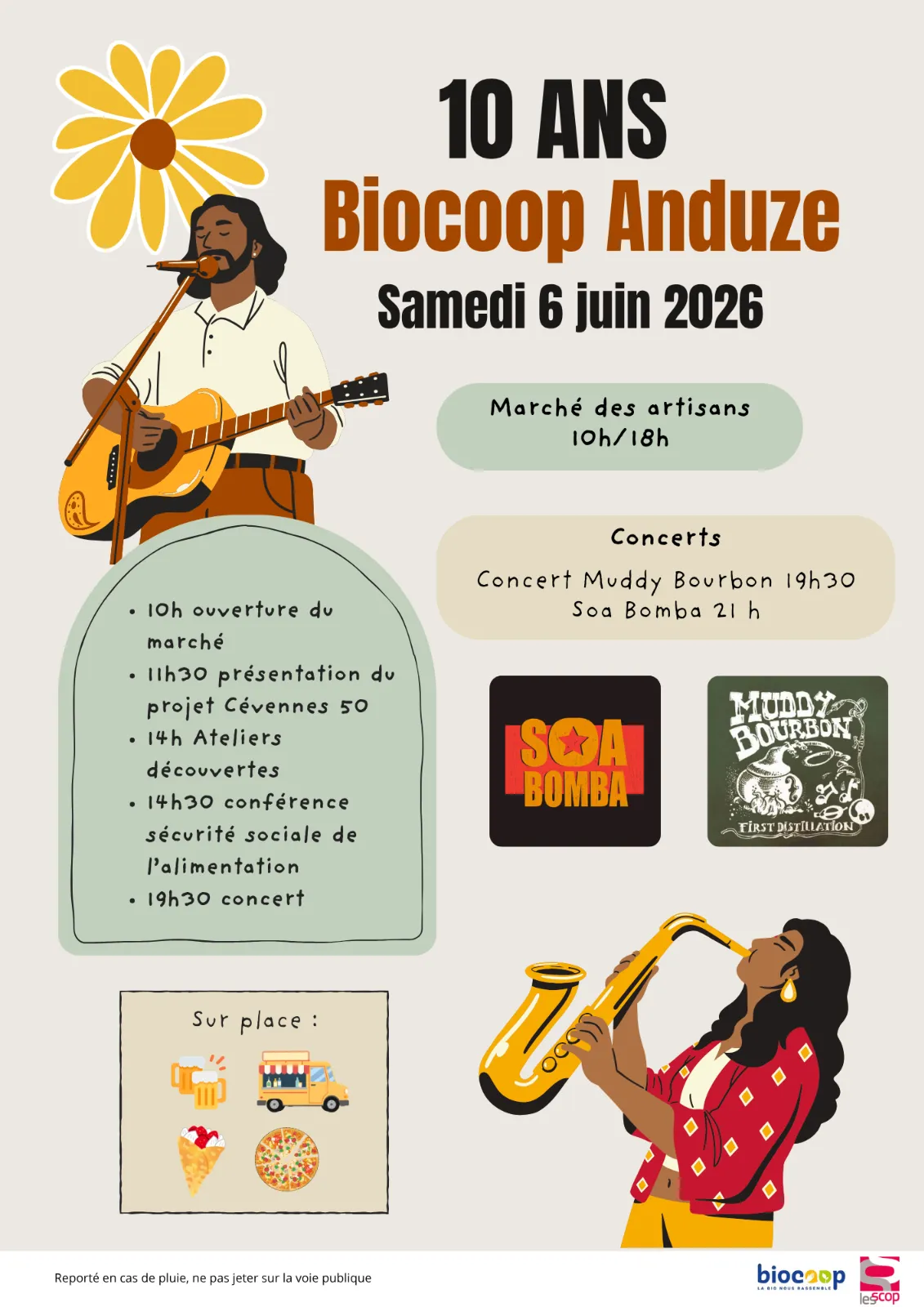 Affiche officielle 10 ans Biocoop Anduze et 40 ans réseau Biocoop national, 6 juin 2026